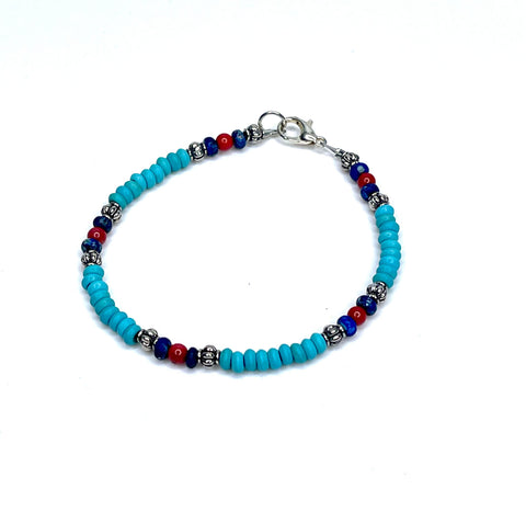 Turquoise Lapis Coral Southwestern Style Bracelet