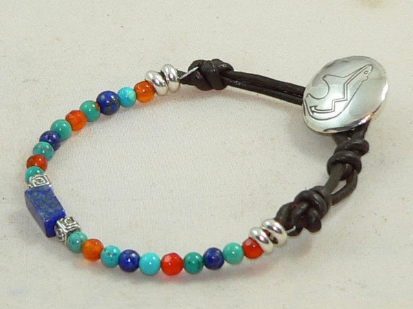 Turquoise Lapis Zuni Bear Button Bracelet Zuni Bear Heartbeat Lifeline Sundance Style Bracelet