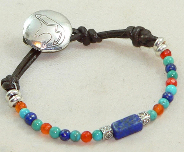 Turquoise Lapis Zuni Bear Button Bracelet Zuni Bear Heartbeat Lifeline Sundance Style Bracelet