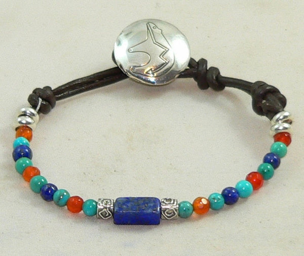Turquoise Lapis Zuni Bear Button Bracelet Zuni Bear Heartbeat Lifeline Sundance Style Bracelet