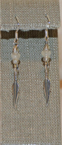 Feather White Rainbow Moonstone Feather Earrings