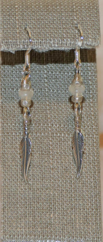 Feather White Rainbow Moonstone Feather Earrings