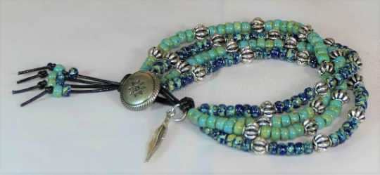 Four Strand Turquoise Lapis Leather Wrap Bracelet