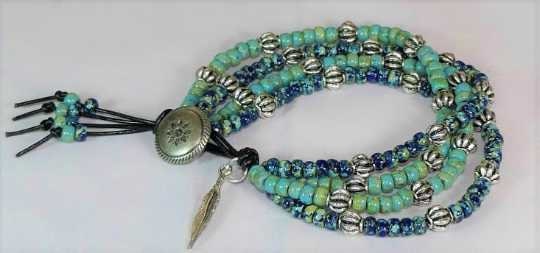Four Strand Turquoise Lapis Leather Wrap Bracelet