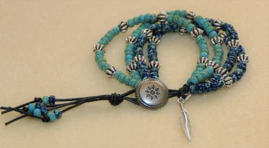 Four Strand Turquoise Lapis Leather Wrap Bracelet