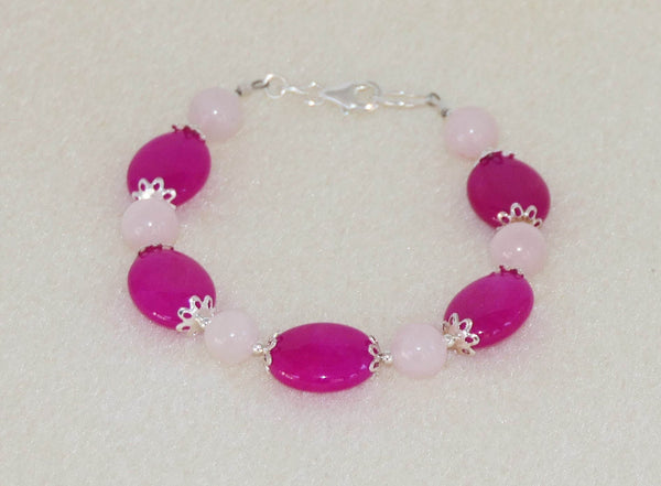 Fuchsia Jade Rose Quartz Bracelet