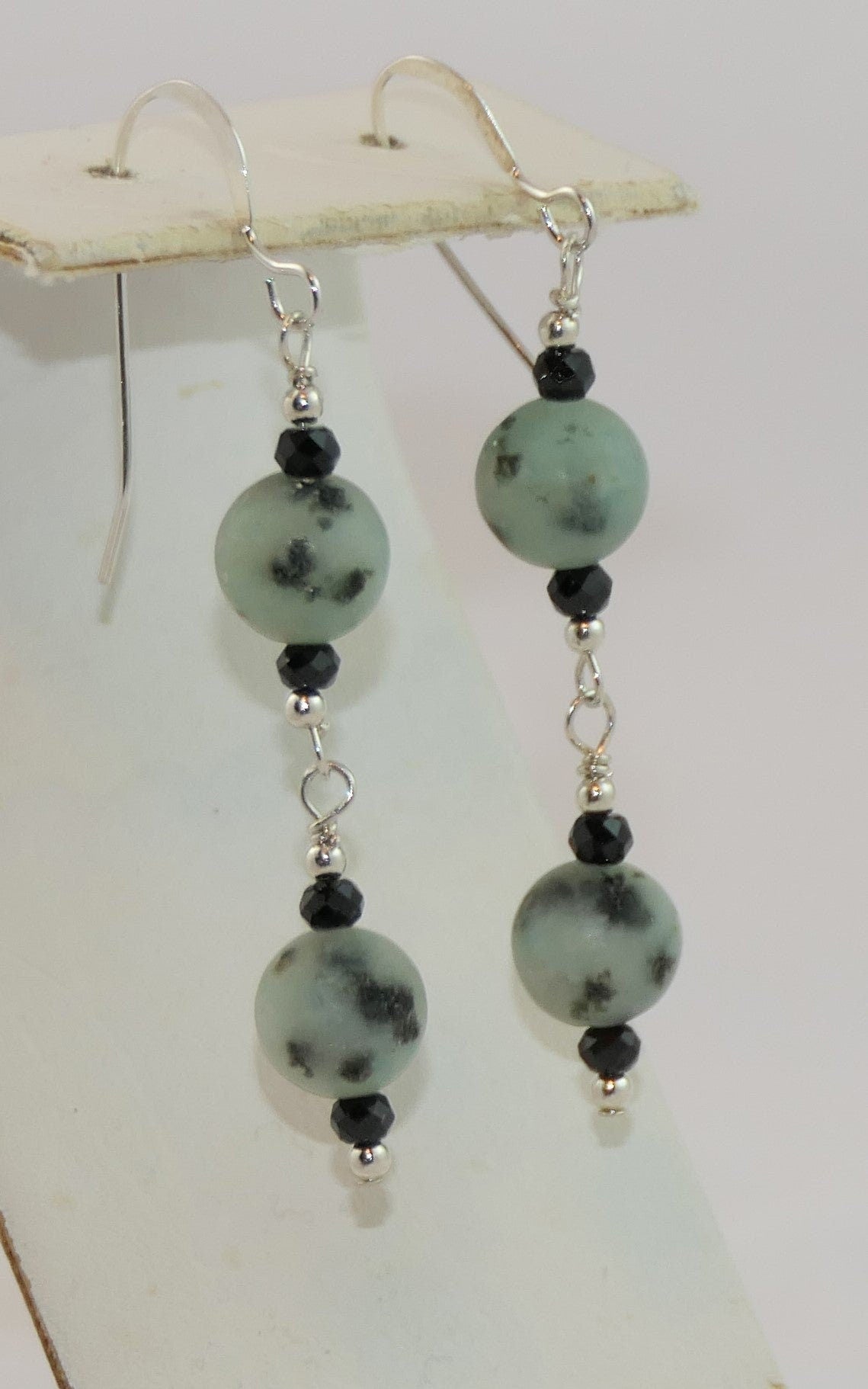 Kiwi Jasper Black Spinel Long Earrings