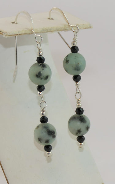 Kiwi Jasper Black Spinel Long Earrings