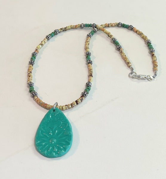 Polymer Clay Turquoise Mandala Necklace