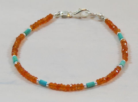 Sterling Silver Carnelian Turquoise Minimalist Bracelet