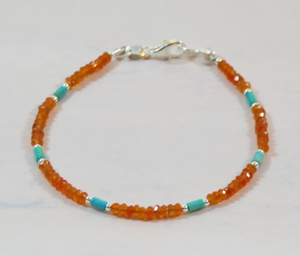 Sterling Silver Carnelian Turquoise Minimalist Bracelet
