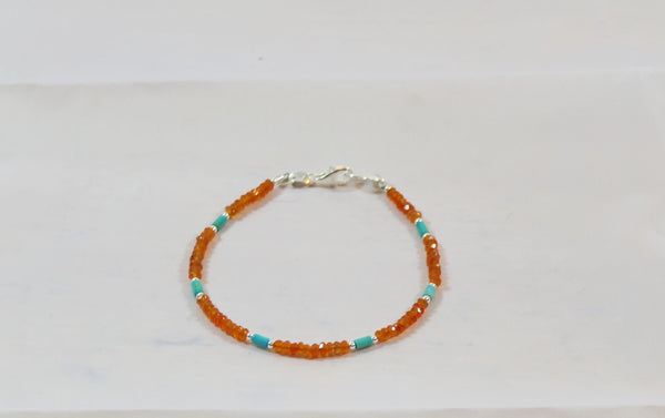 Sterling Silver Carnelian Turquoise Minimalist Bracelet