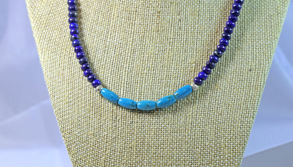 Genuine Turquoise Lapis Lazuli Sterling Silver Necklace