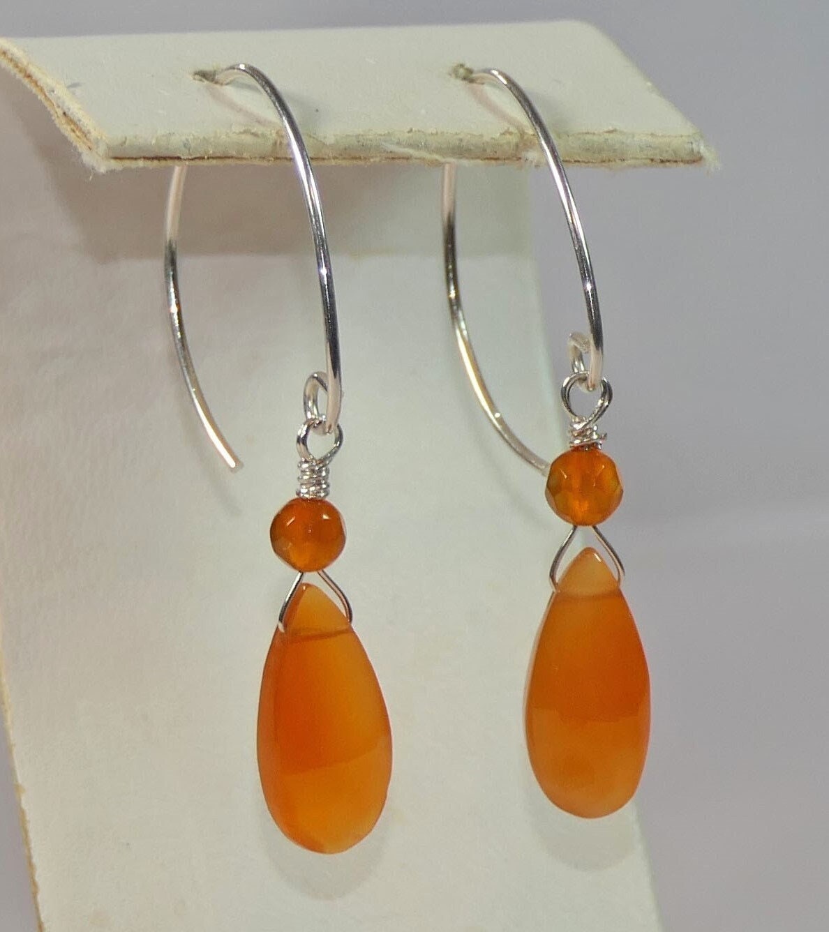 Unique Faceted Orange Gemstone Teardrop Briolette Earrings in Sterling Silver Carnelian Hifts For Her