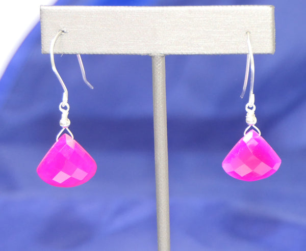 Vibrant Fuchsia Chalcedony Teardrop Gemstone Earrings Statement Jewelry