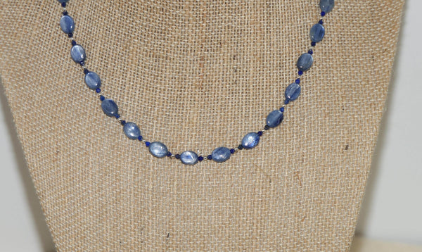 Minimalist Kyanite and Lapis Blue Gemstone Necklace Shimmering Kyanite