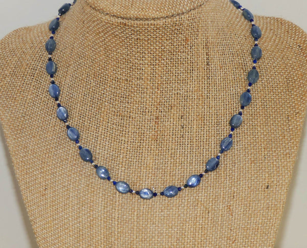 Minimalist Kyanite and Lapis Blue Gemstone Necklace Shimmering Kyanite