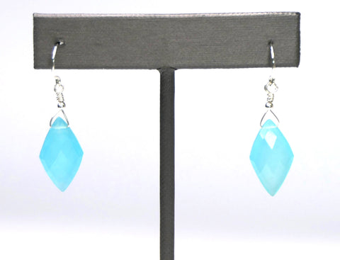 Diamond Shaped Aqua Chalcedony Briolette Earrings
