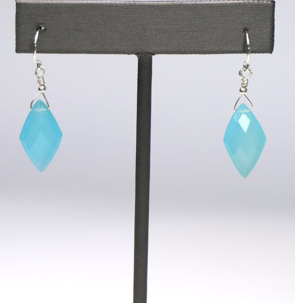 Diamond Shaped Aqua Chalcedony Briolette Earrings