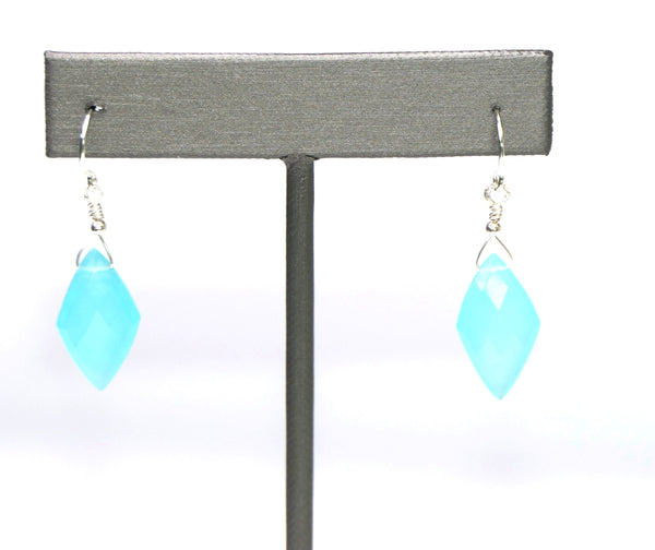 Diamond Shaped Aqua Chalcedony Briolette Earrings