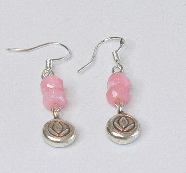 Carolina Sundance Thai Silver Lotus Charm Pink Peruvian Opal Earrings