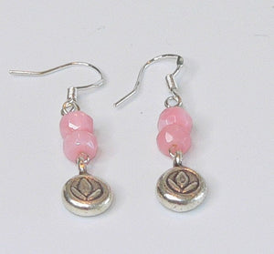Carolina Sundance Thai Silver Lotus Charm Pink Peruvian Opal Earrings