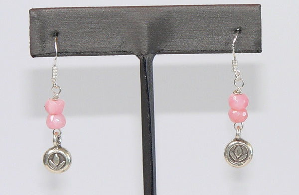 Carolina Sundance Thai Silver Lotus Charm Pink Peruvian Opal Earrings