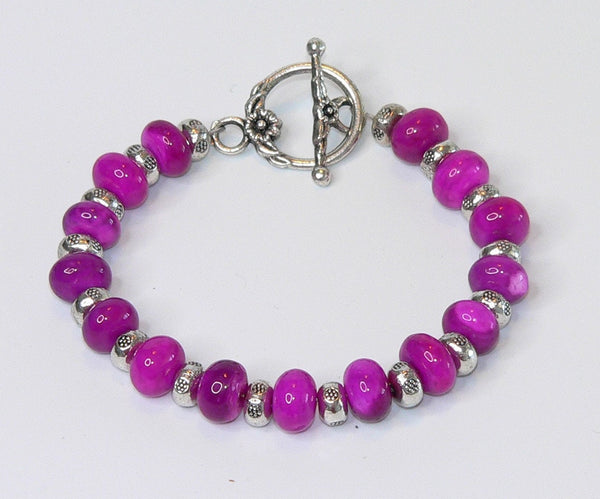 Hot Pink Fuchsia Gemstone Bracelet with Toggle Clasp and Raspberry Beads Gifts For Her Bali Bracelet Bright Pink Bracelet Fuchsia Gemstones