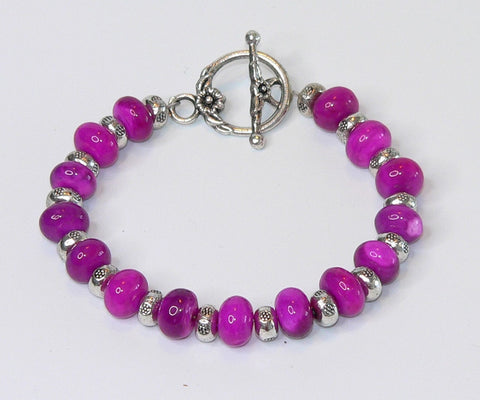 Hot Pink Fuchsia Gemstone Bracelet with Toggle Clasp and Raspberry Beads Gifts For Her Bali Bracelet Bright Pink Bracelet Fuchsia Gemstones