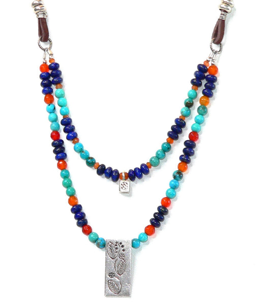 Unique Beaded Gemstone Necklace with Turquoise, Lapis and Thai Silver Turquoise Gift For Her