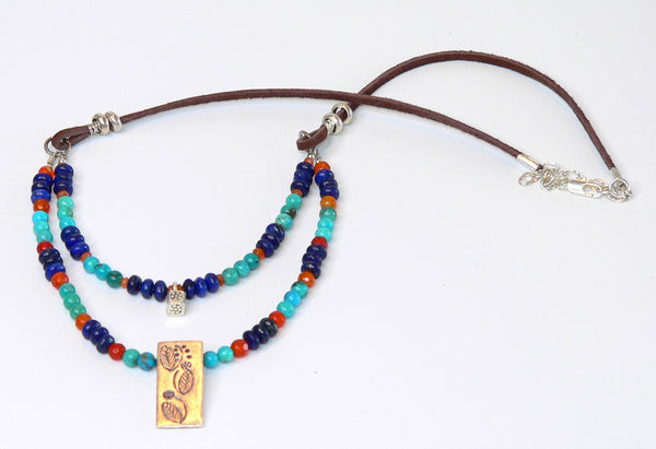 Unique Beaded Gemstone Necklace with Turquoise, Lapis and Thai Silver Turquoise Gift For Her