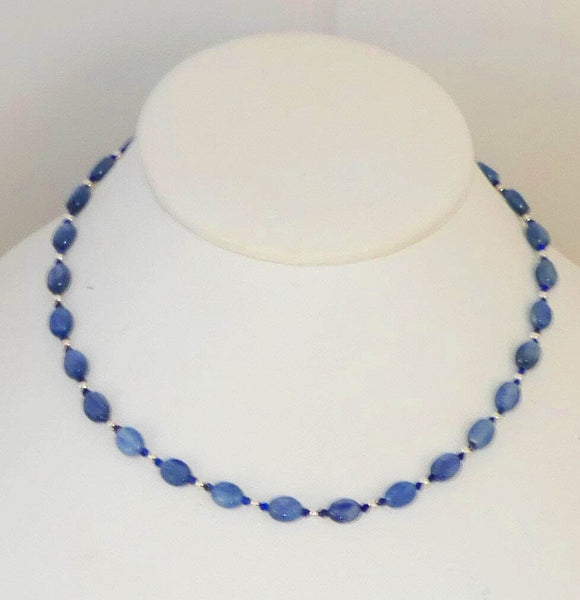 Minimalist Kyanite and Lapis Blue Gemstone Necklace Shimmering Kyanite