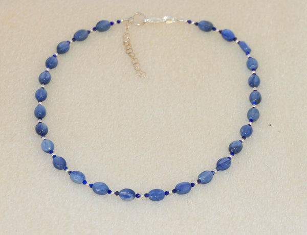 Minimalist Kyanite and Lapis Blue Gemstone Necklace Shimmering Kyanite