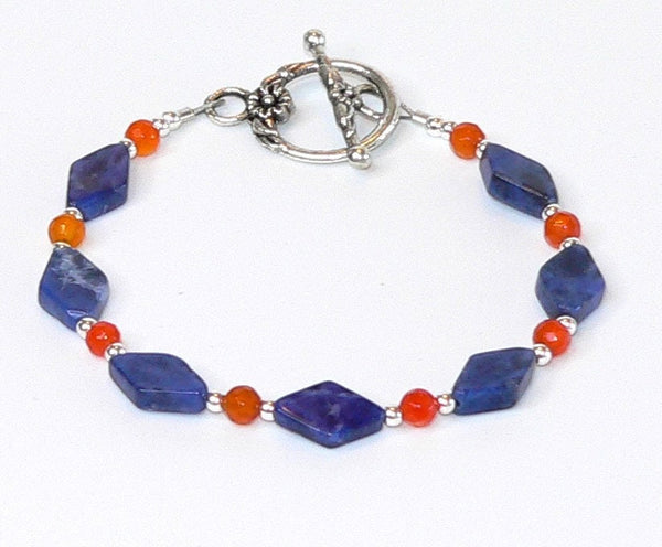 Carnelian Sodalite Bracelet, Wisdom Bracelet for Her, Toggle Bracelet Gift, Gemstone Healing Jewelry, Boho Style Bracelet