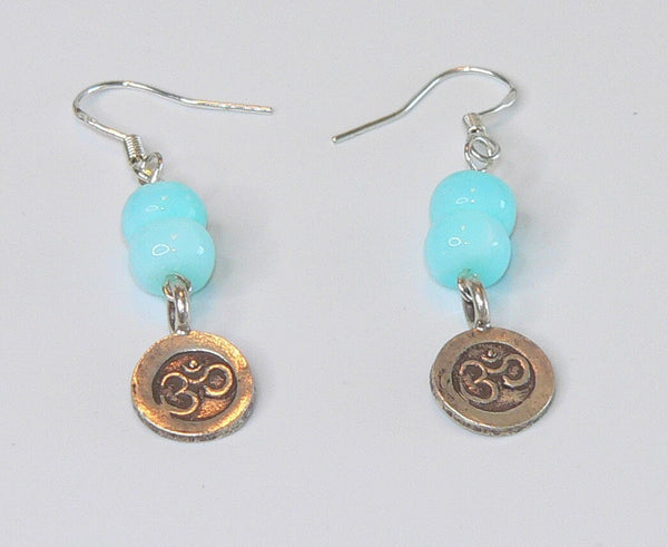 Carolina Sundance Thai Silver Om Charm Blue Peruvian Opal Earrings