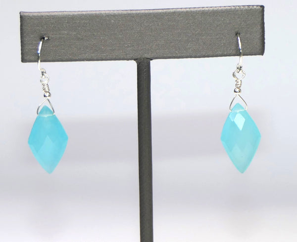 Diamond Shaped Aqua Chalcedony Briolette Earrings