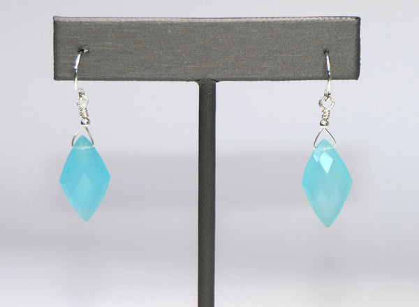 Diamond Shaped Aqua Chalcedony Briolette Earrings