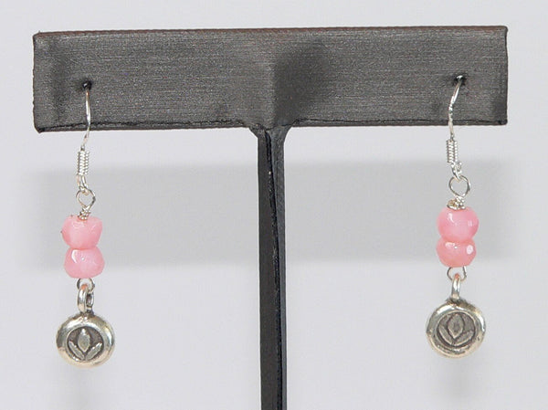 Carolina Sundance Thai Silver Lotus Charm Pink Peruvian Opal Earrings