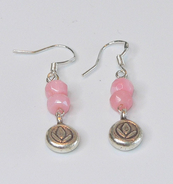 Carolina Sundance Thai Silver Lotus Charm Pink Peruvian Opal Earrings