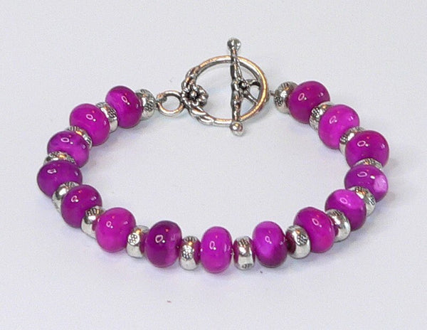 Hot Pink Fuchsia Gemstone Bracelet with Toggle Clasp and Raspberry Beads Gifts For Her Bali Bracelet Bright Pink Bracelet Fuchsia Gemstones