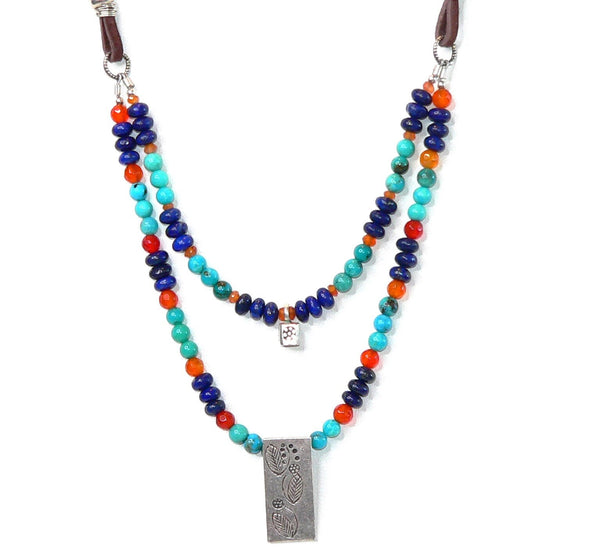 Unique Beaded Gemstone Necklace with Turquoise, Lapis and Thai Silver Turquoise Gift For Her