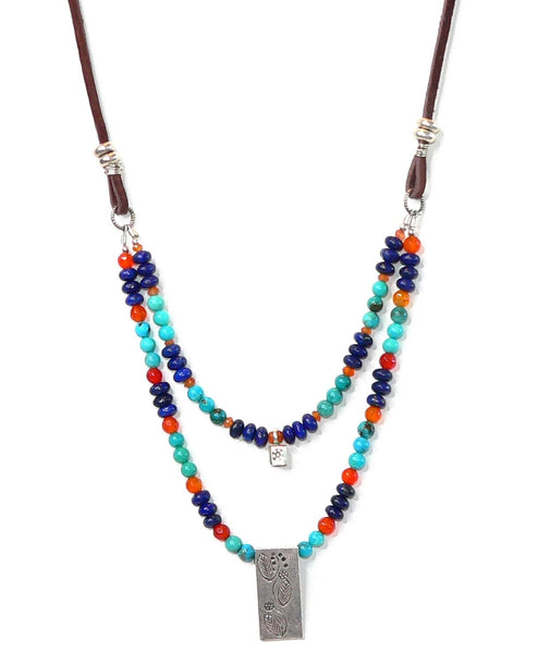 Unique Beaded Gemstone Necklace with Turquoise, Lapis and Thai Silver Turquoise Gift For Her