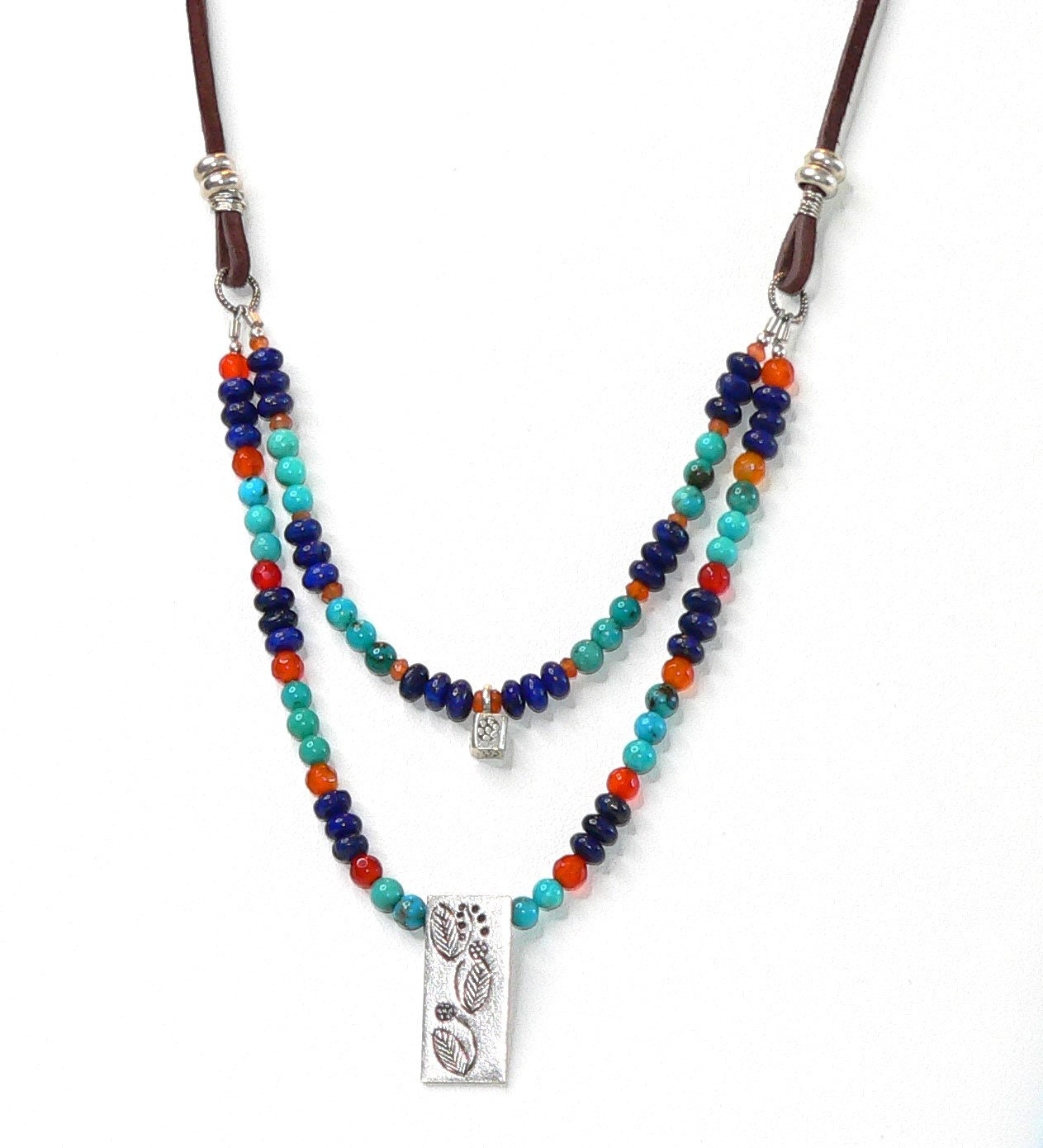Unique Beaded Gemstone Necklace with Turquoise, Lapis and Thai Silver Turquoise Gift For Her