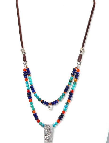 Unique Beaded Gemstone Necklace with Turquoise, Lapis and Thai Silver Turquoise Gift For Her