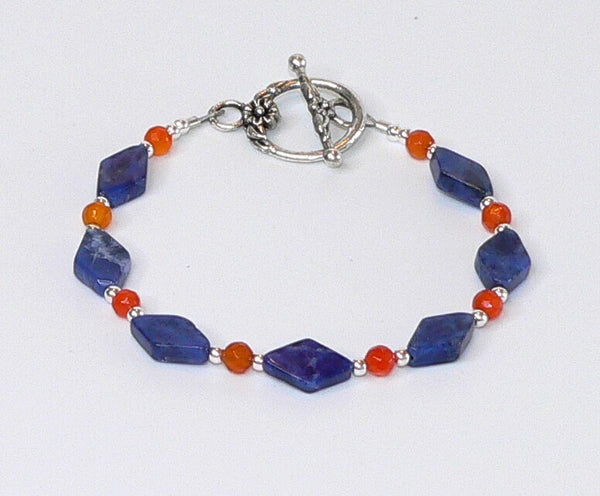 Carnelian Sodalite Bracelet, Wisdom Bracelet for Her, Toggle Bracelet Gift, Gemstone Healing Jewelry, Boho Style Bracelet
