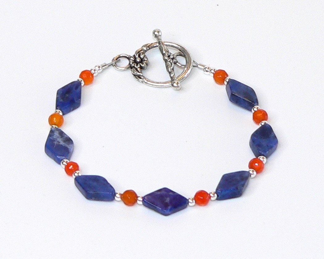 Carnelian Sodalite Bracelet, Wisdom Bracelet for Her, Toggle Bracelet Gift, Gemstone Healing Jewelry, Boho Style Bracelet