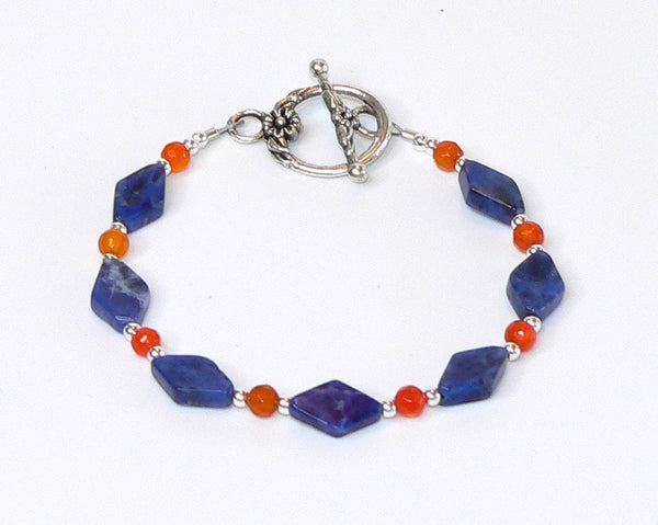 Carnelian Sodalite Bracelet, Wisdom Bracelet for Her, Toggle Bracelet Gift, Gemstone Healing Jewelry, Boho Style Bracelet