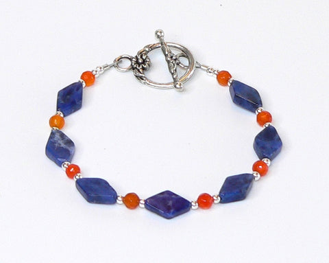 Carnelian Sodalite Bracelet, Wisdom Bracelet for Her, Toggle Bracelet Gift, Gemstone Healing Jewelry, Boho Style Bracelet