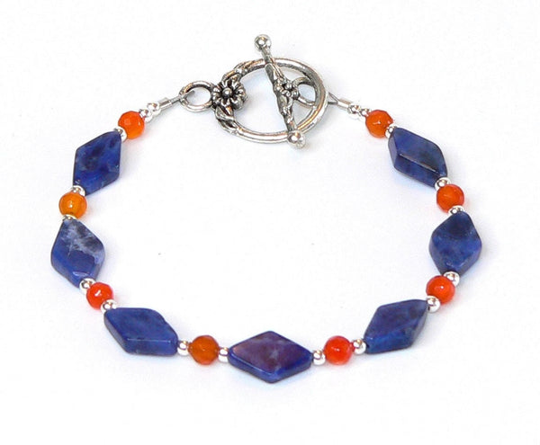 Carnelian Sodalite Bracelet, Wisdom Bracelet for Her, Toggle Bracelet Gift, Gemstone Healing Jewelry, Boho Style Bracelet
