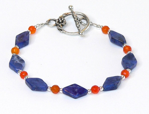 Carnelian Sodalite Bracelet, Wisdom Bracelet for Her, Toggle Bracelet Gift, Gemstone Healing Jewelry, Boho Style Bracelet